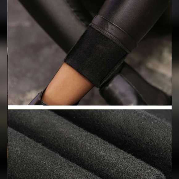 🏵️💚 Apperloth A High Waist Thermal Lined PU Leather Skinny Cropped Pants - Picture 6 of 8